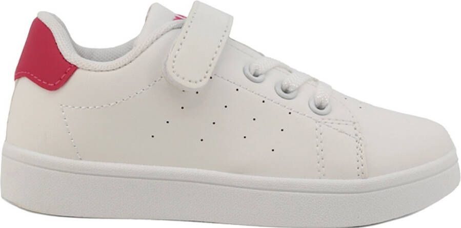 Shone Girl Velcro Strap Sneaker White with Pink Kids