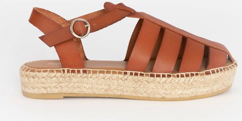 Sissy-Boy Bruine leren sandalen met espadrille zool