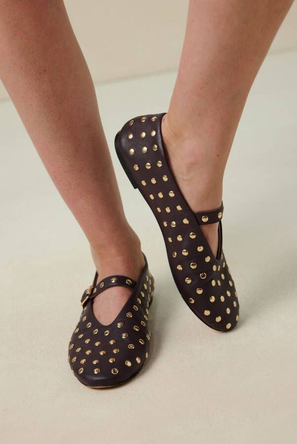 Sissy-Boy Donkerbruine ballerina met studs
