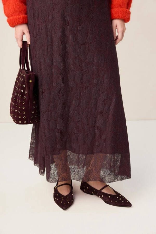 Sissy-Boy Donkerrode suède ballerina's met studs