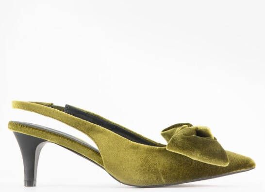 Sissy-Boy Groene velvet slingbacks met strik