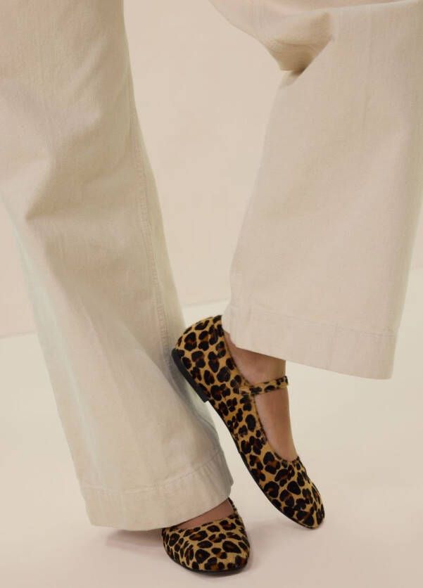 Sissy-Boy Lichtbruine leren ballerina's met leopard print