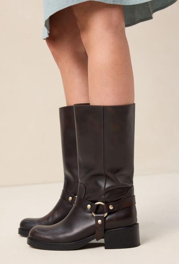 Sissy-Boy Donkerbruine biker boots met gesp