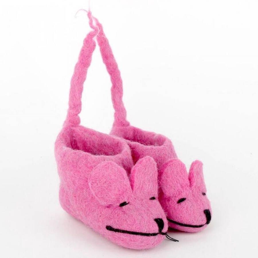 Sjaal met een Verhaal Vilten slofjes muisje met staart roze - Foto 1