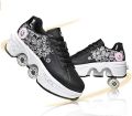 Skateboardschoenen kinderschoenen met wieltjes skateschoenen sportschoenen loopschoenen sneakers met wieltjes voor meisjes en dames - Zwart