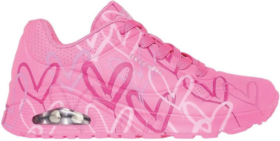 Skechers Sneakers met sleehak UNO-SPREAD THE LOVE Vrijetijdsschoen lage schoen veterschoen met coole graffiti-print