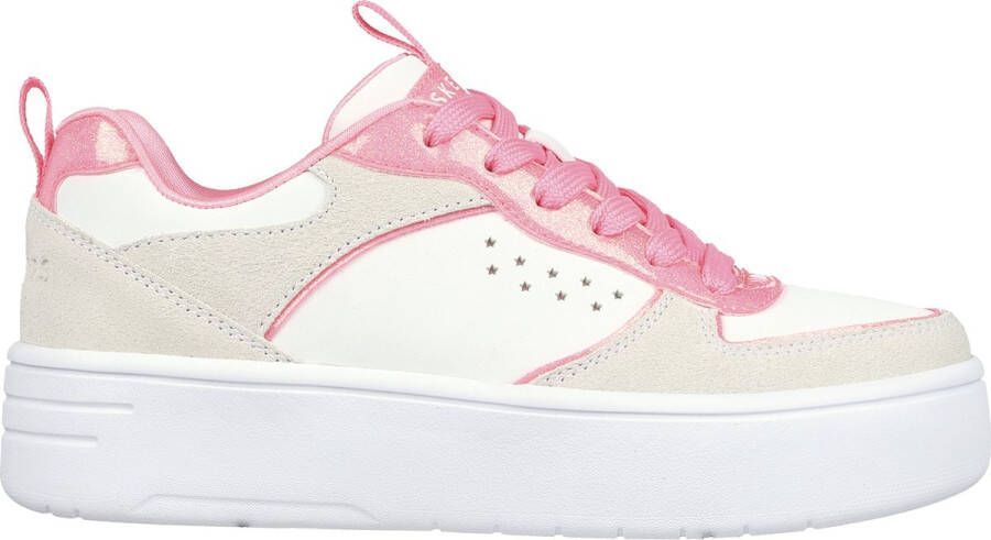 Skechers Court High Glitter Mix Meisjes Sneakers Wit Roze