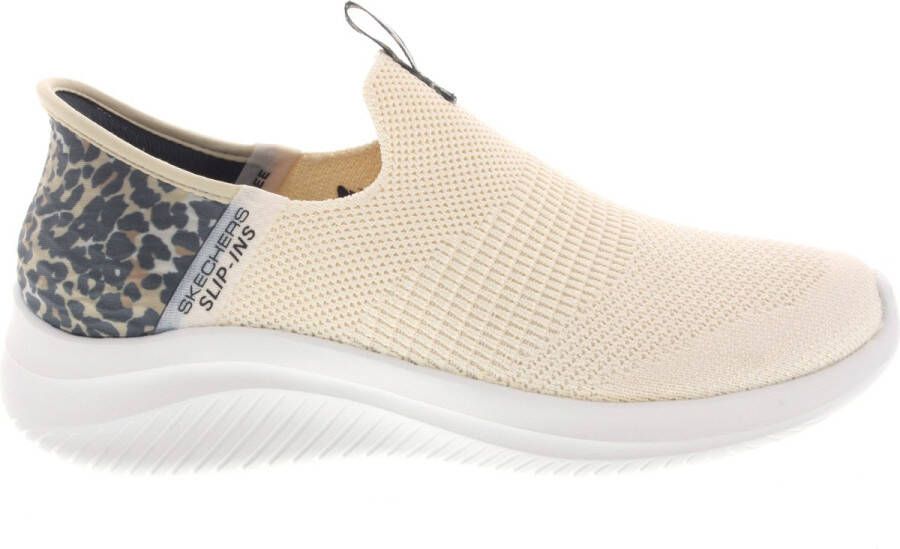 Skechers Ultra Flex 3.0-Natural Step Dames Sneakers Off white zwart beige (deels luipaardprint)