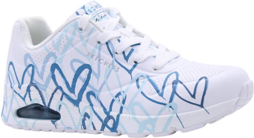 Skechers Sneakers met sleehak UNO-SPREAD THE LOVE Vrijetijdsschoen lage schoen veterschoen met coole graffiti-print