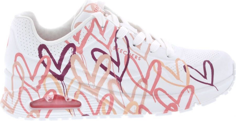 Skechers Sneakers met sleehak UNO-SPREAD THE LOVE Vrijetijdsschoen lage schoen veterschoen met coole graffiti-print