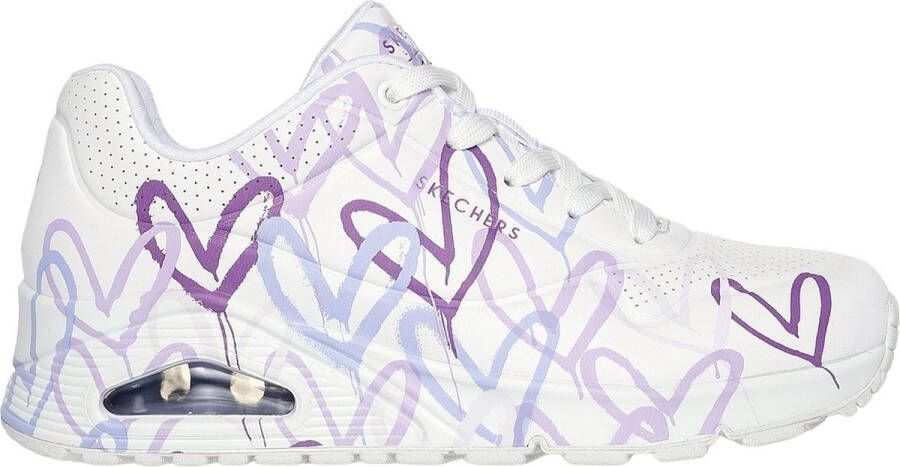 Skechers Sneakers met sleehak UNO-SPREAD THE LOVE Vrijetijdsschoen lage schoen veterschoen met coole graffiti-print