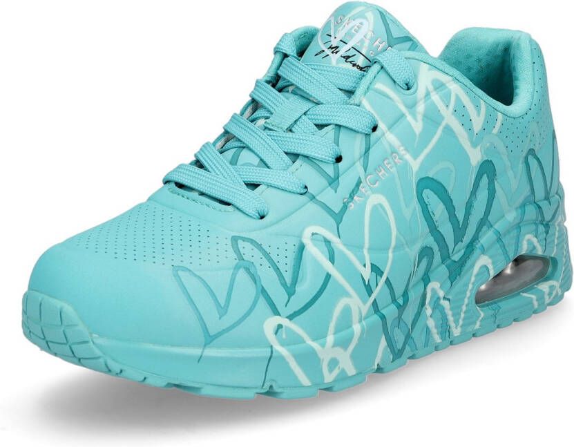 Skechers Sneakers met sleehak UNO-SPREAD THE LOVE Vrijetijdsschoen lage schoen veterschoen met coole graffiti-print