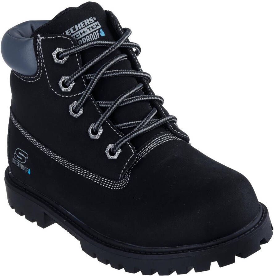 Skechers Kinder Winterlaarzen Zwart Platte Hak Vetersluiting Ovale Neus