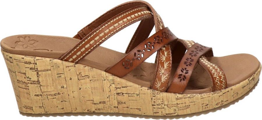 Skechers Beverlee Tiger Posse sandalen met sleehak cognac