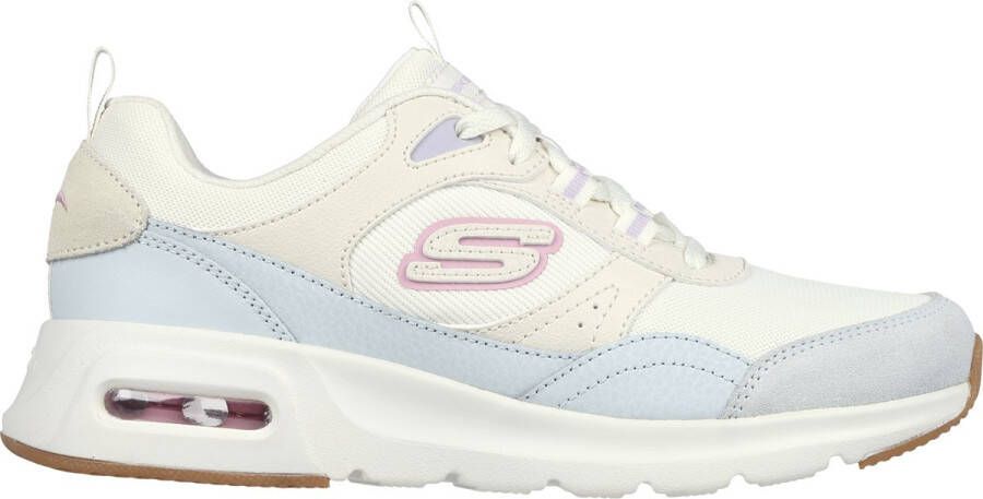 Skechers Beige Leren en Textiele Sneaker met Pastelkleurige Details Beige Dames