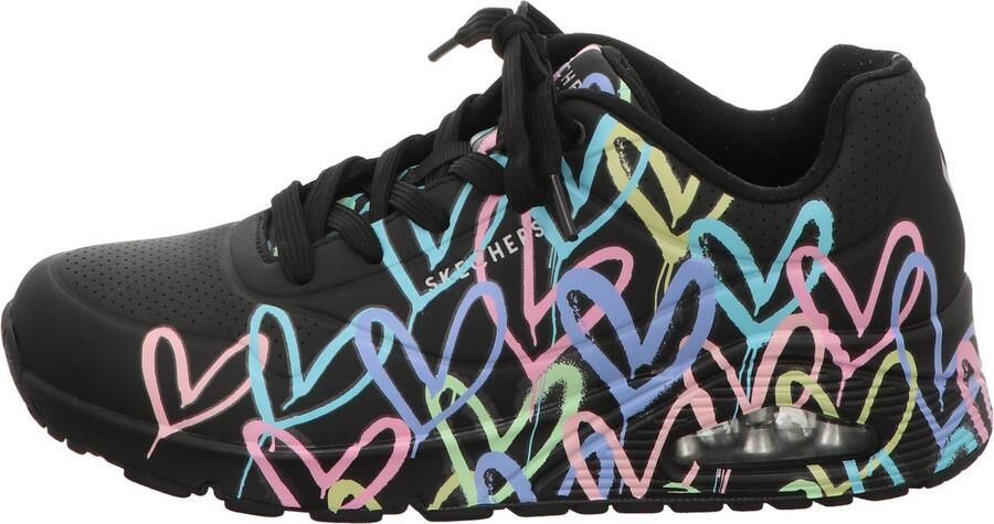 Skechers Sneakers met sleehak UNO-SPREAD THE LOVE Vrijetijdsschoen lage schoen veterschoen met coole graffiti-print