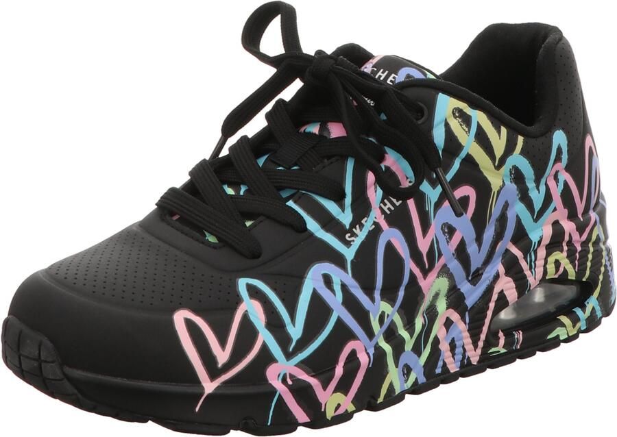 Skechers Sneakers met sleehak UNO-SPREAD THE LOVE Vrijetijdsschoen lage schoen veterschoen met coole graffiti-print