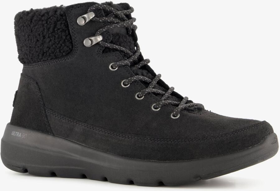 Skechers On-the-GO Glacial Wide Fit suède veterboots zwart Echt leer