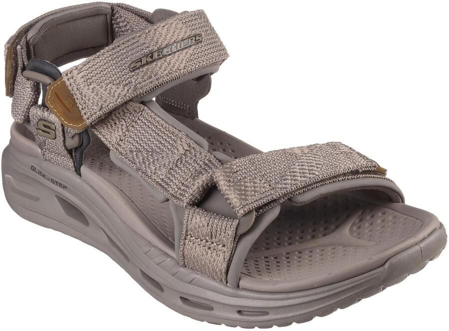 Skechers Orvan Heren Sandalen Beige 42 5 EU Comfortabele Synthische Leren Zomerschoenen met Rits Platontwerp en Rubberen Zool voor Dagelijks Gebruik