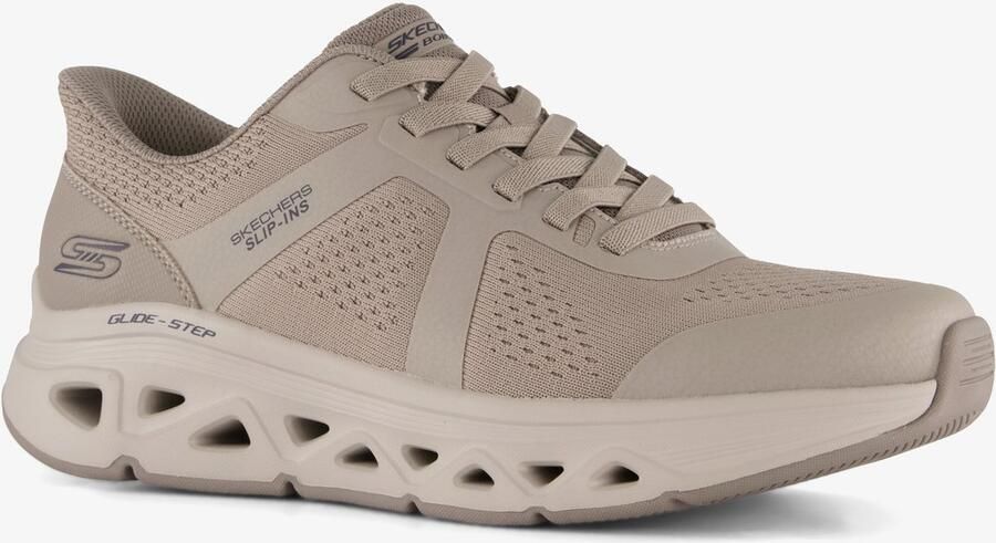 Skechers Slip-ins: BOBS Sport Squad heren sneakers taupe Beige Extra comfort Memory Foam