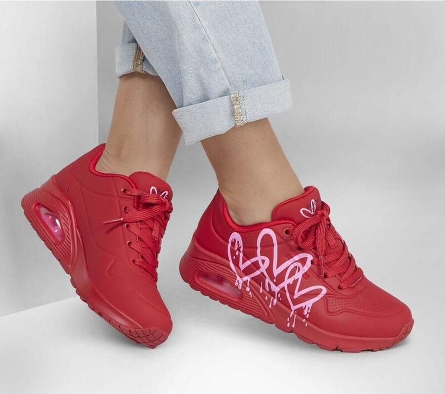 Skechers Sneakers UNO DRIPPING IN LOVE met hart-graffiti-print vrijetijdsschoen lage schoen veterschoen - Foto 3