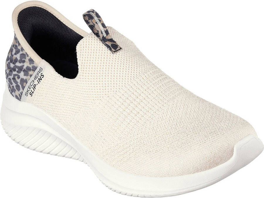 Skechers Ultra Flex 3.0-Natural Step Dames Sneakers Off white zwart beige (deels luipaardprint)
