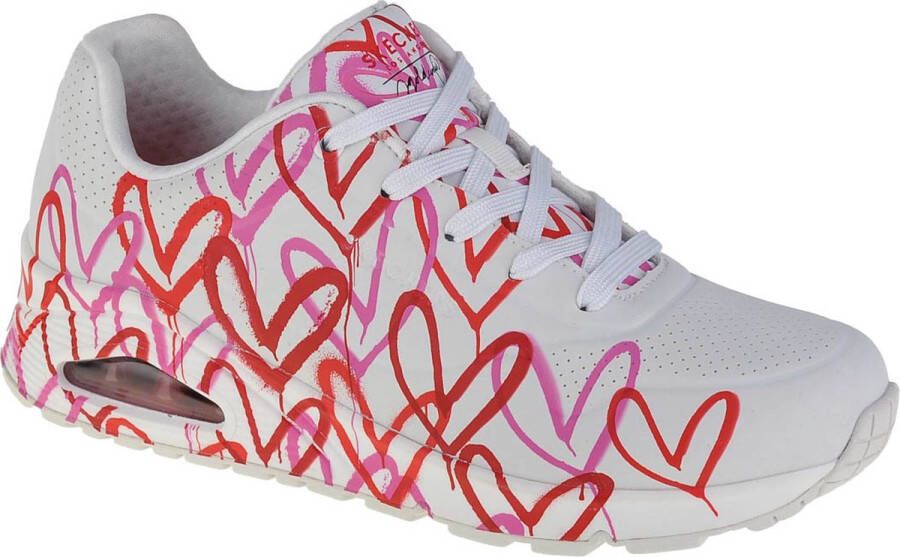 Skechers Sneakers met sleehak UNO-SPREAD THE LOVE Vrijetijdsschoen lage schoen veterschoen met coole graffiti-print