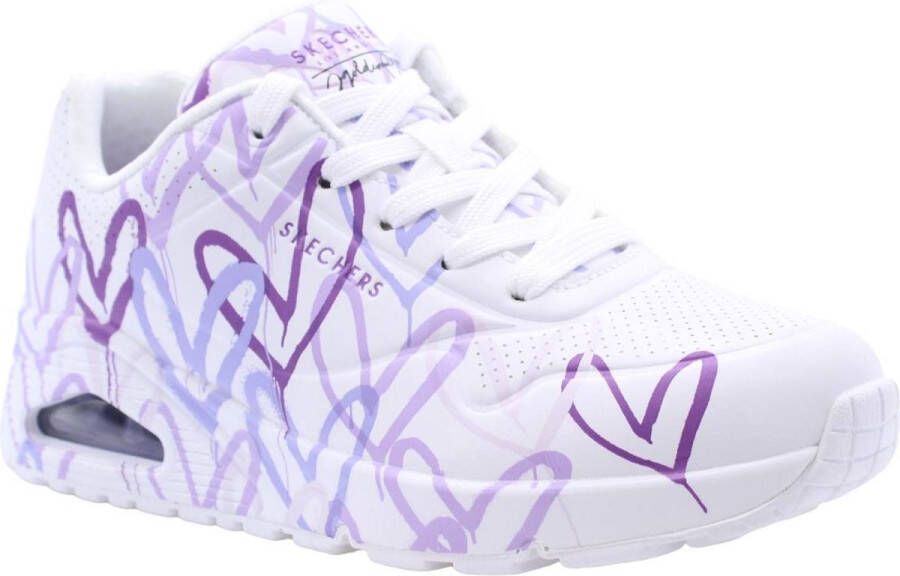 Skechers Sneakers met sleehak UNO-SPREAD THE LOVE Vrijetijdsschoen lage schoen veterschoen met coole graffiti-print