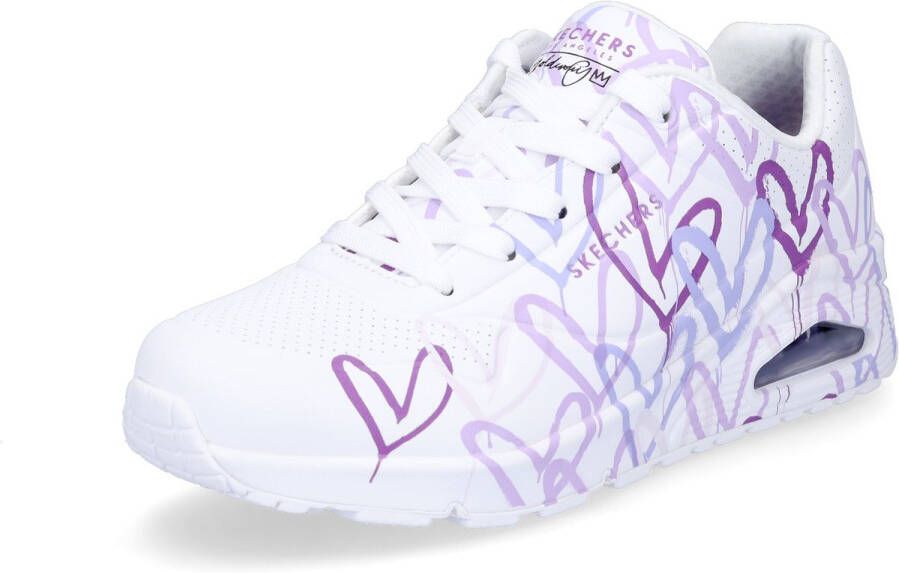 Skechers Sneakers met sleehak UNO-SPREAD THE LOVE Vrijetijdsschoen lage schoen veterschoen met coole graffiti-print