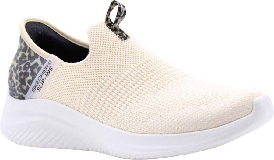 Skechers Ultra Flex 3.0-Natural Step Dames Sneakers Off white zwart beige (deels luipaardprint)