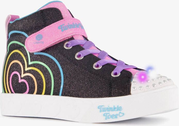 Skechers Twinkle Toes hoge meisjes sneakers met lichtjes zwart roze Uitneembare zool