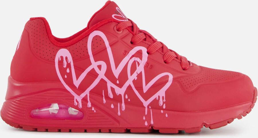 Skechers Sneakers UNO DRIPPING IN LOVE met hart-graffiti-print vrijetijdsschoen lage schoen veterschoen