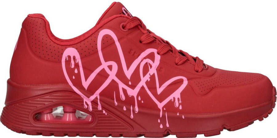 Skechers Sneakers UNO DRIPPING IN LOVE met hart-graffiti-print vrijetijdsschoen lage schoen veterschoen