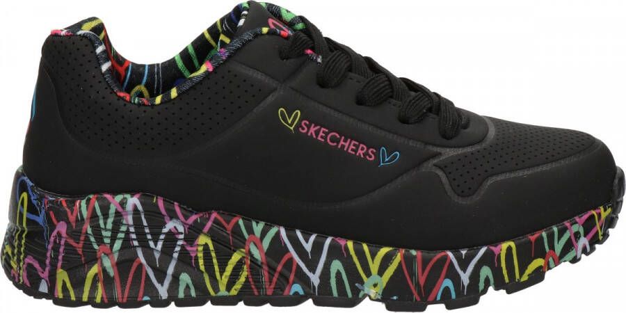 Skechers Uno Light sneakers zwart Meisjes Imitatieleer Hartjes 37
