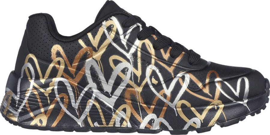 Skechers Uno Lite Metallic Love Meisjes Sneakers Zwart Goud