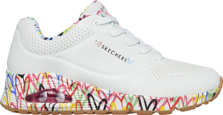 Skechers Sneakers met sleehak UNO-LOVING LOVE Vrijetijdsschoen lage schoen veterschoen met coole graffiti-print