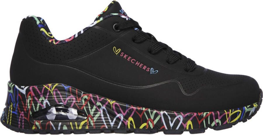 Skechers Sneakers met sleehak UNO-LOVING LOVE Vrijetijdsschoen lage schoen veterschoen met coole graffiti-print