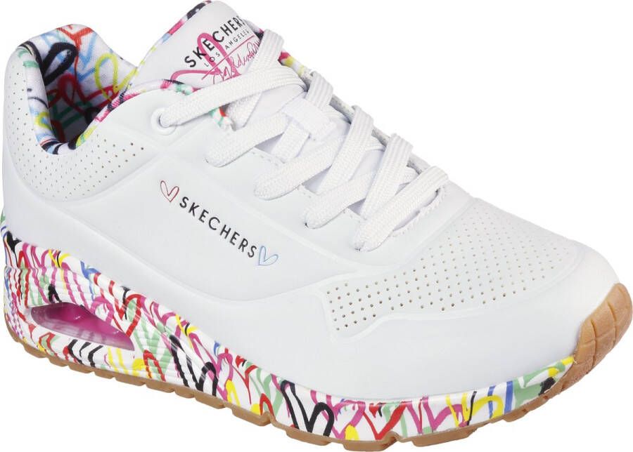 Skechers Sneakers met sleehak UNO-LOVING LOVE Vrijetijdsschoen lage schoen veterschoen met coole graffiti-print