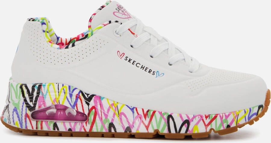Skechers Sneakers met sleehak UNO-LOVING LOVE Vrijetijdsschoen lage schoen veterschoen met coole graffiti-print