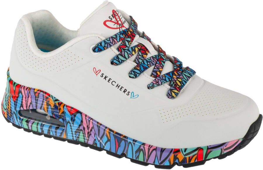 SKECHERS Sneakers laag 'Uno Ravaged Love' blauw lichtgeel lila wit