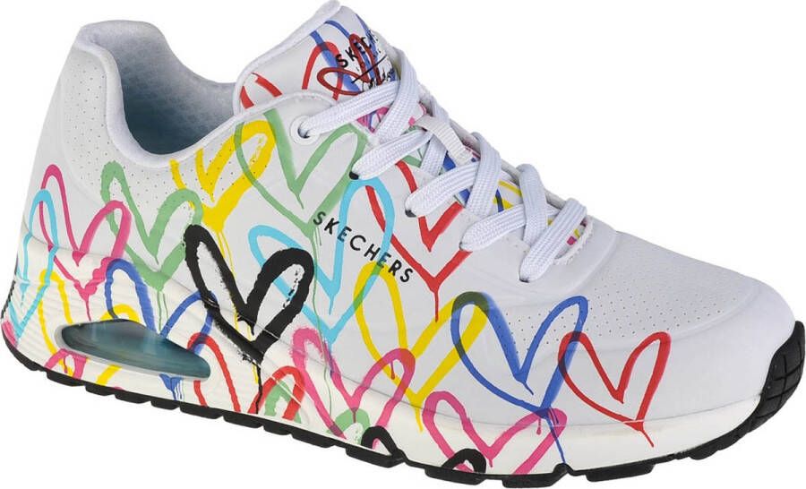 Skechers Sneakers met sleehak UNO-SPREAD THE LOVE Vrijetijdsschoen lage schoen veterschoen met coole graffiti-print