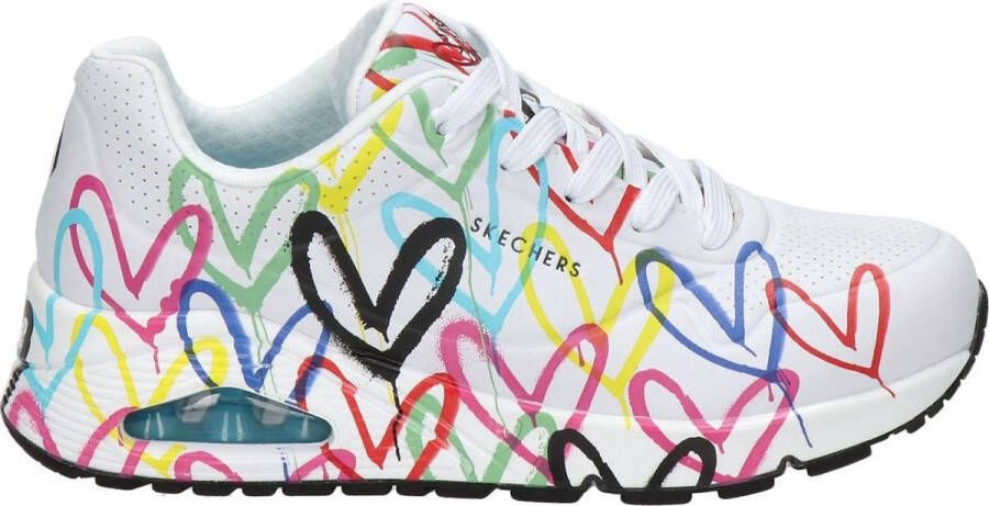 Skechers Sneakers met sleehak UNO-SPREAD THE LOVE Vrijetijdsschoen lage schoen veterschoen met coole graffiti-print
