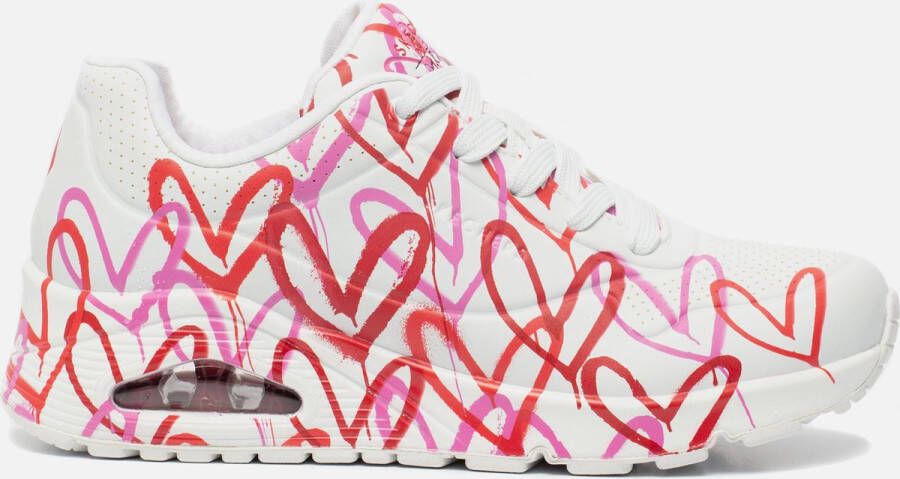 Skechers Sneakers met sleehak UNO-SPREAD THE LOVE Vrijetijdsschoen lage schoen veterschoen met coole graffiti-print