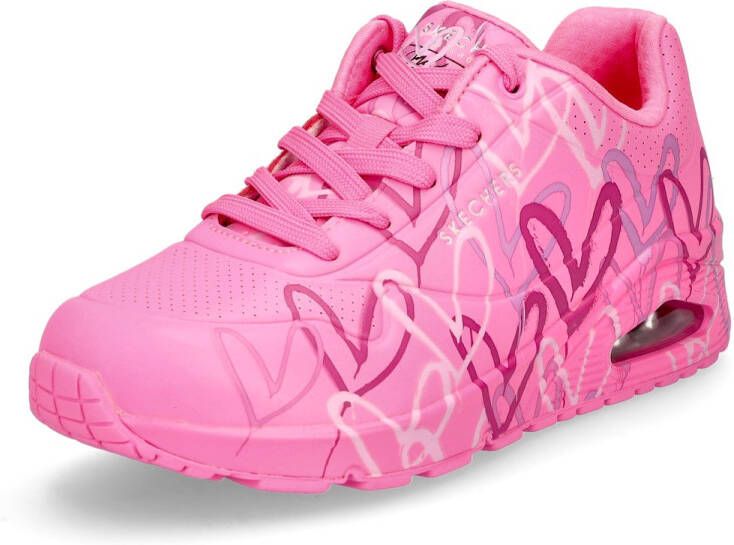 Skechers Sneakers met sleehak UNO-SPREAD THE LOVE Vrijetijdsschoen lage schoen veterschoen met coole graffiti-print