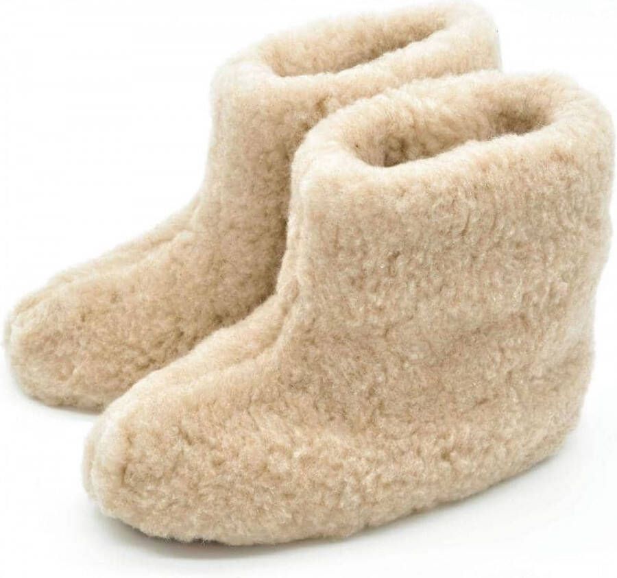 Skéépe Texelse wollen hoge sloffen met echte leren suède zool Beige - Foto 3