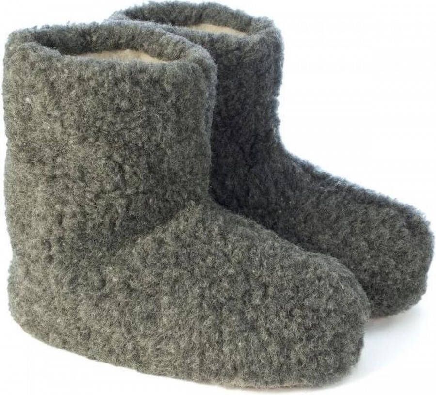 Skéépe Texelse wollen sloffen grijs leren onderzool