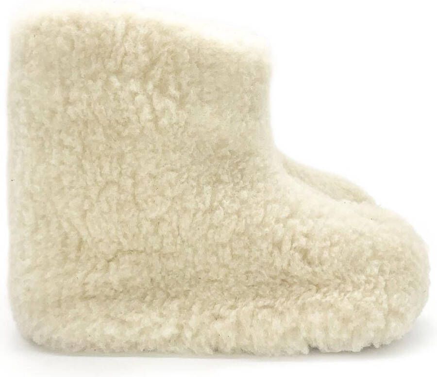 Skéépe Texelse wollen sloffen leren onderzool. Wit