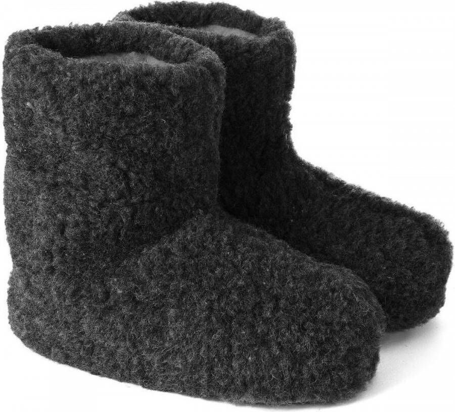 Skéépe Texelse wollen sloffen zwart leren onderzool