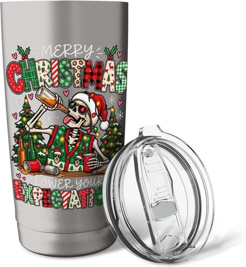 Skelet beker patchwork feestelijk kerst dubbelwandig RVS thermosbeker