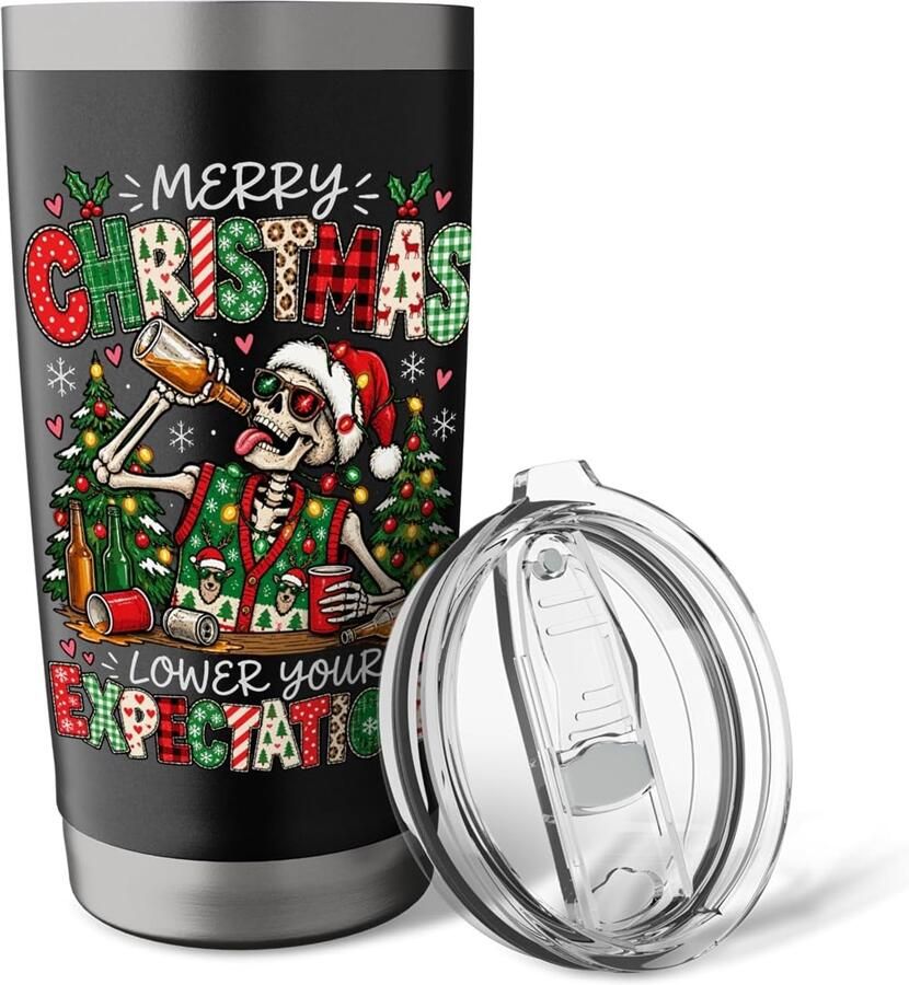 Skelet drinkbeker patchwork feestelijk kerst dubbelwandig RVS